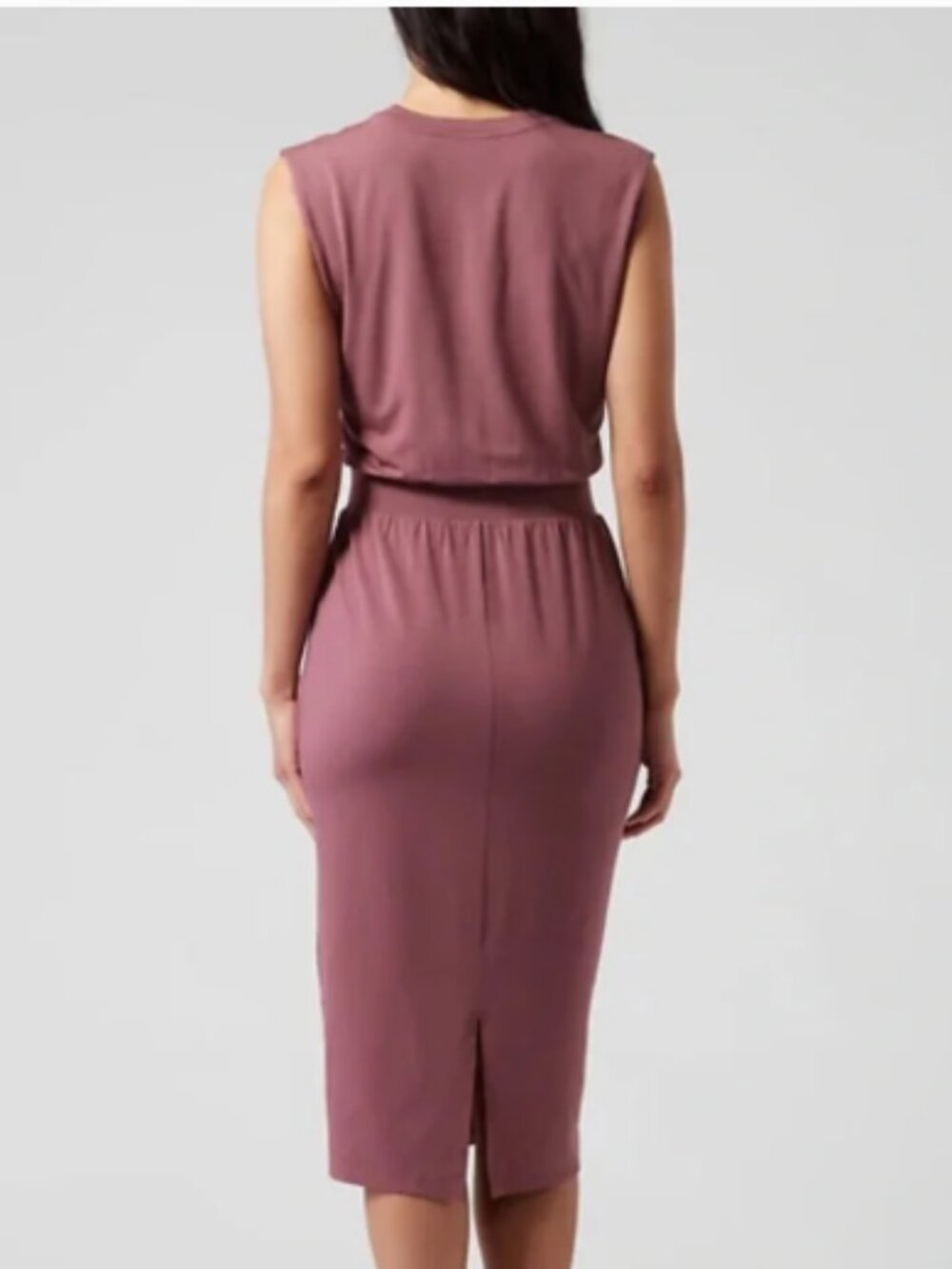Athleta Santorini Cinch Dress Tawny Rose Pink Jersey Knit Stretch Midi Small New - Picture 8 of 8